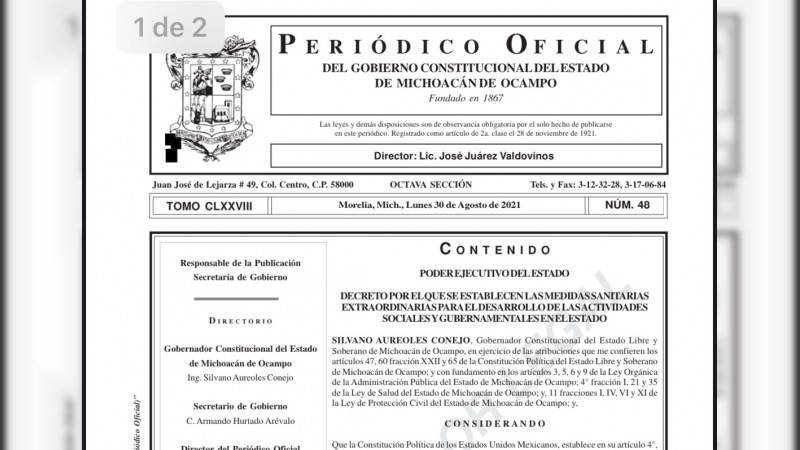Por decreto, se suspenden festejos patrios, en Michoacán