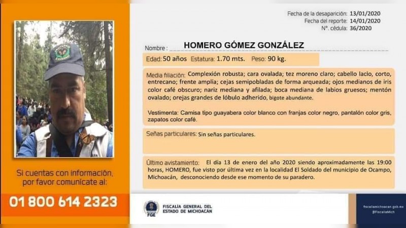 Reportan desaparición de Homero Gómez, administrador del ejido El Rosario 
