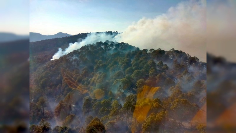 Helicóptero ayuda a sofocar incendio forestal en Cotija