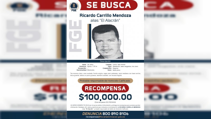 Ofrecen 100 mil pesos de recompensa, por presunto asesino de edil de Aguililla 