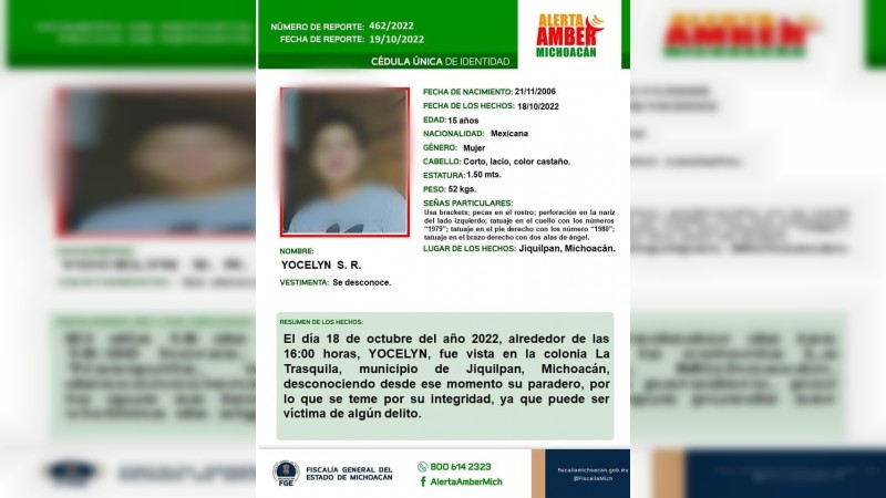 Yocelin, de 15 años, una de las 2 personas asesinadas, en Villamar 