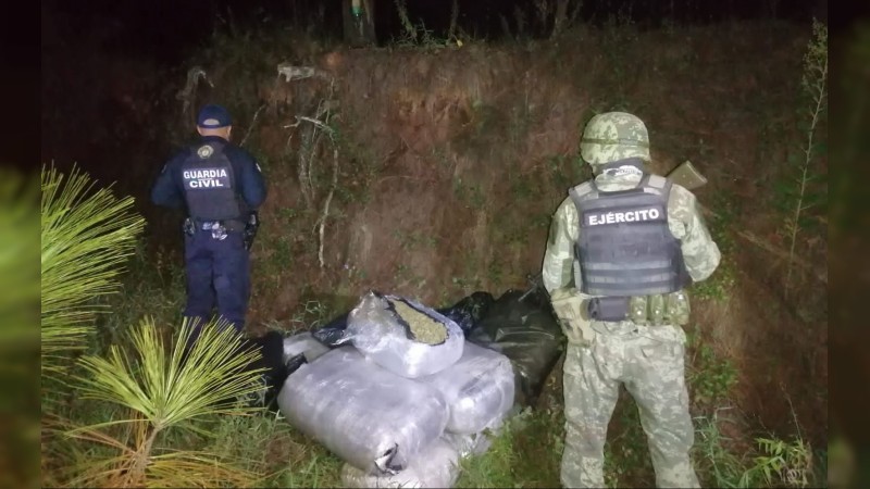 Militares y policías incautan 100 kilos de mariguana, en Uruapan 