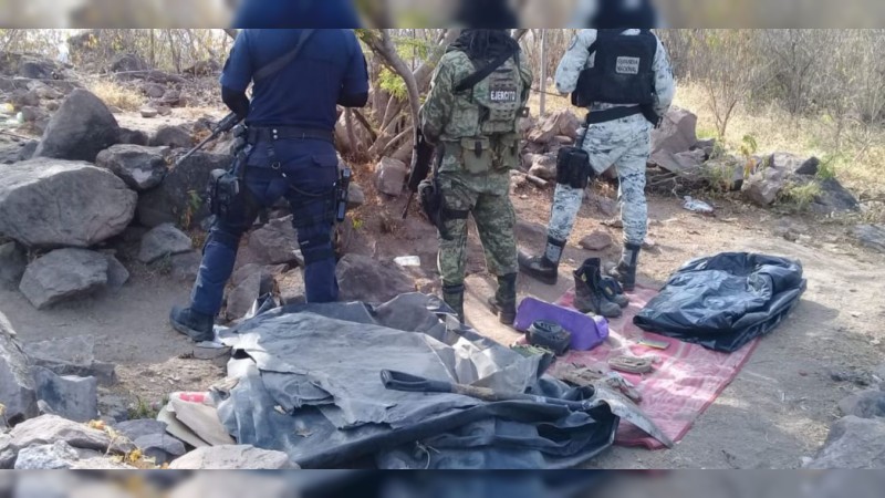 Policías y militares detectan y destruyen narcocampamento, en Aguililla 