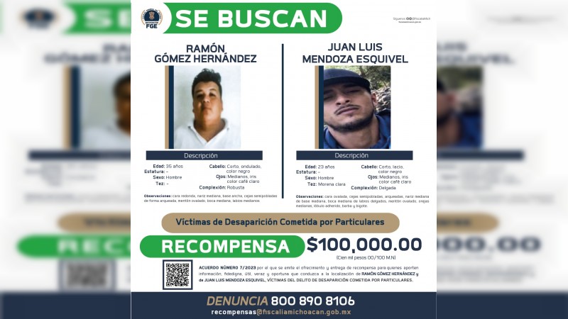 Ofrecen recompensa para localizar a Ramón Gómez y Juan Luis Mendoza