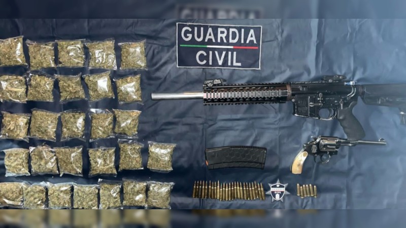 En Morelia, SSP detiene a 3 hombres en posesión de armamento y droga