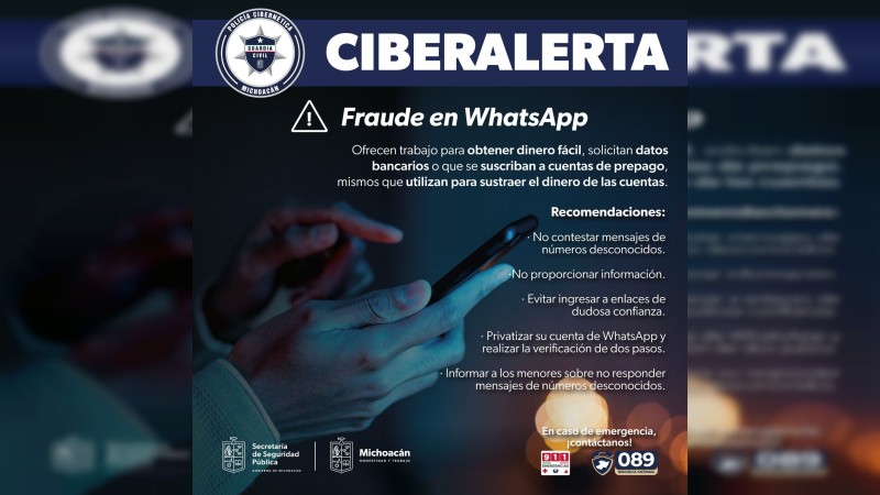 SSP emite alerta por ciberfraude en WhatsApp