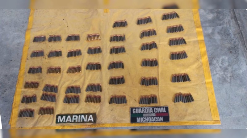 Tumbiscatío: aseguran marinos y policías 400 municiones abandonadas 