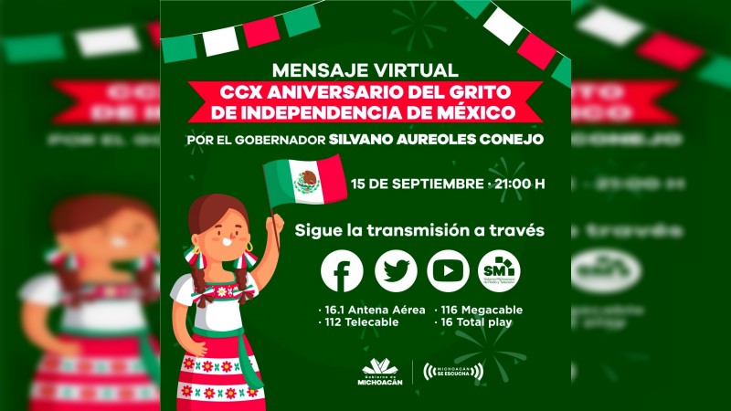 Encabezará Gobernador Grito virtual por la Independencia de México