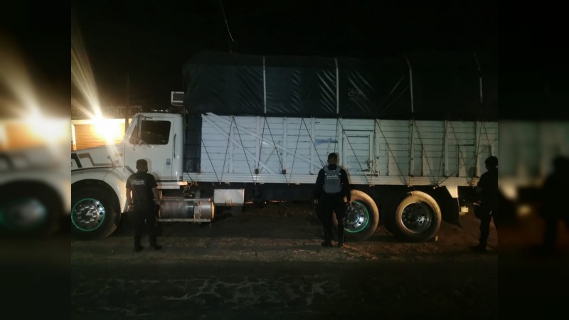 Asegura SSP tractocamión robado con aguacate, en Uruapan